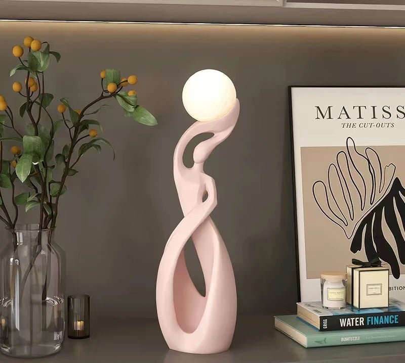 Escultura Decorativa Luminosa em Resina Elegance-0168-OutletMup-Rosa-OutletMup