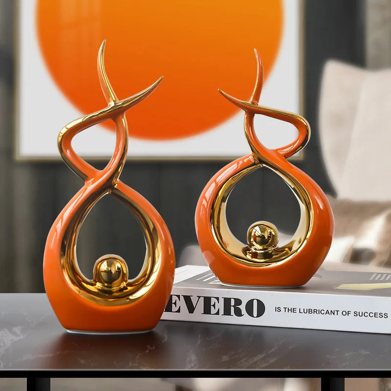 Escultura Abstrata de Cerâmica Elegance-0167-OutletMup-OutletMup