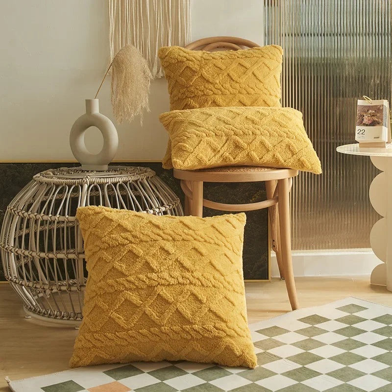 Capas de Almofada Geométricas em Jacquard-0195-OutletMup-Amarelo-30cmx50cm-OutletMup