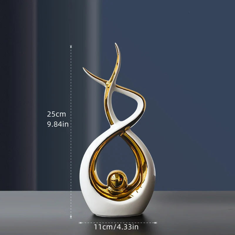 Escultura Abstrata de Cerâmica Elegance-0167-OutletMup-Branco-OutletMup