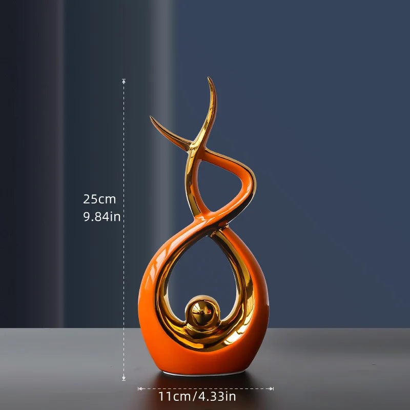 Escultura Abstrata de Cerâmica Elegance-0167-OutletMup-Laranja-OutletMup