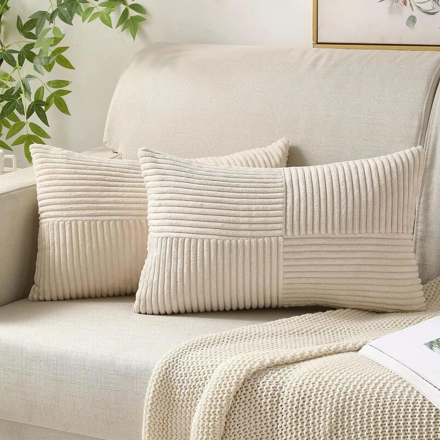 Capa de Almofada Texturizada Corduroy com Listras-0025-OutletMup-Bege-30x50cm-OutletMup