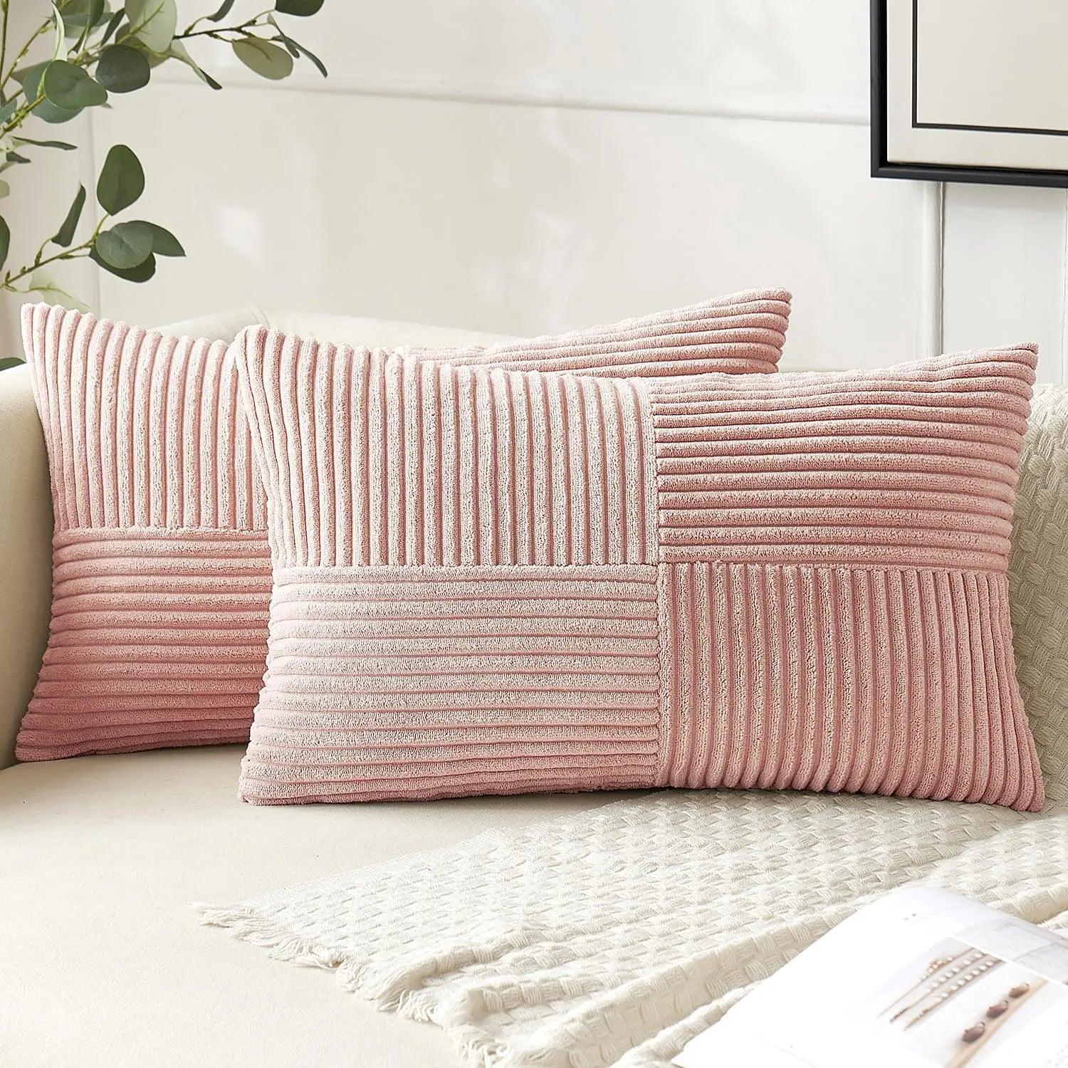 Capa de Almofada Texturizada Corduroy com Listras-0025-OutletMup-Rosa-30x50cm-OutletMup