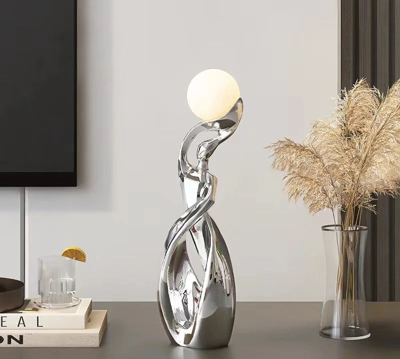 Escultura Decorativa Luminosa em Resina Elegance-0168-OutletMup-Prata-OutletMup