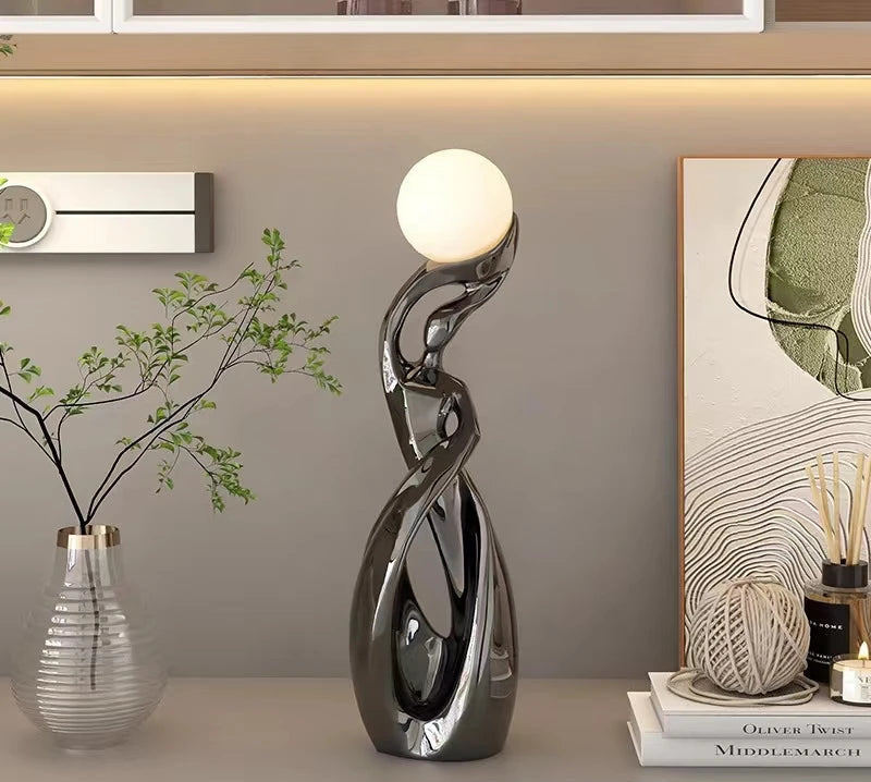 Escultura Decorativa Luminosa em Resina Elegance-0168-OutletMup-Cinza-OutletMup